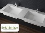 Plan vasque Design, fabrication sur mesure, Largeur 120 à 200 cm x Profondeur 40 à 60 cm, résine minérale ACRYSTONE® SOLID-SURFACE Finition lisse blanc mate, Livraison Offerte et Rapide.
